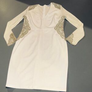 Fashion Nova Elegant Cream Dress with Gold Accents